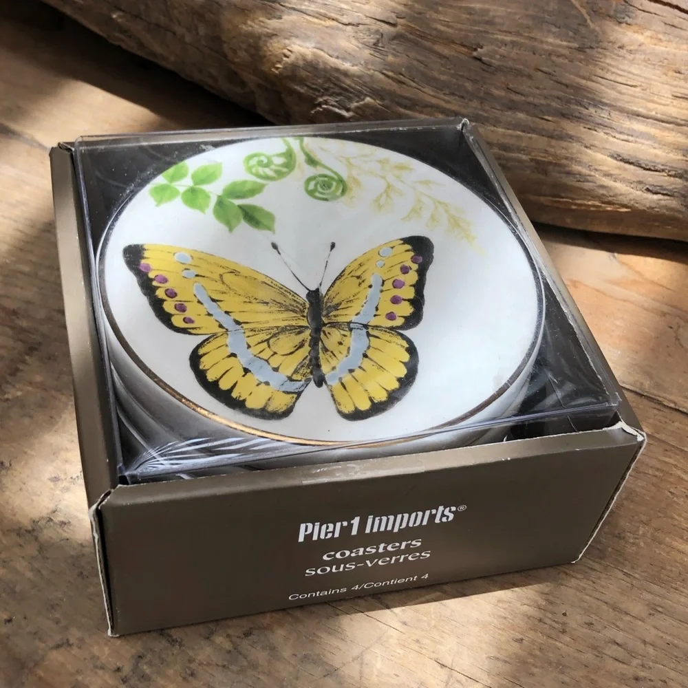 Pier 1 Butterfly Porcelain Coasters Set of 4